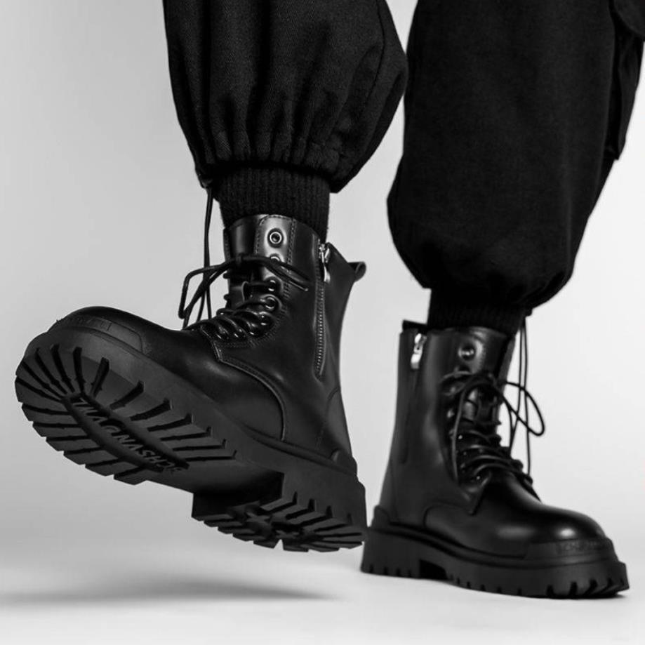 Hàng cao cấp (New 2023) Combat Boot , Giày bốt cổ cao khóa zip tăng chiều cao 7cm Black Panther