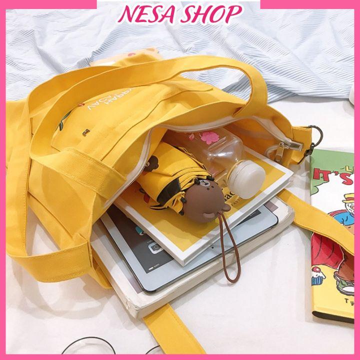 Túi đeo chéo nữ, chất liệu vải canvas, phong cách trẻ trung, túi Tote Canvas in chữ Smile NeSa Shop