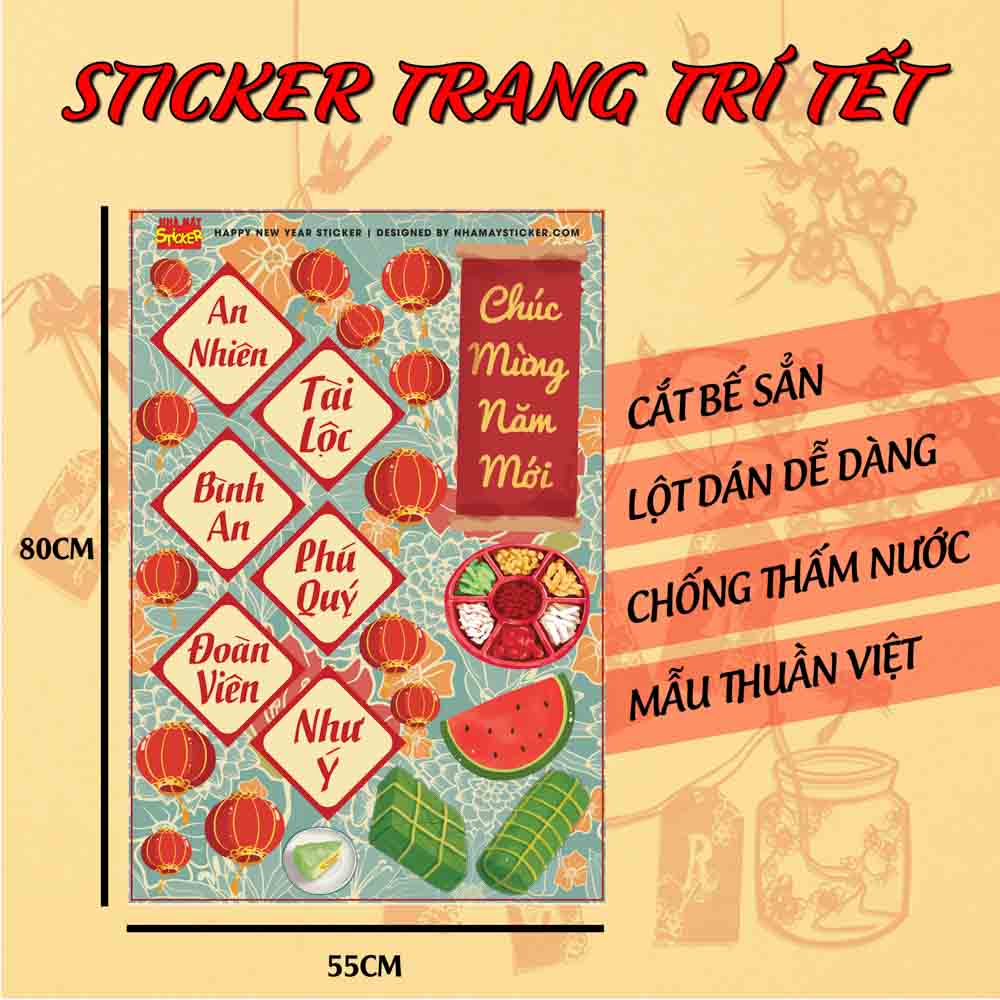 Sticker decal hình dán trang trí tết - Chúc Mừng Năm Mới