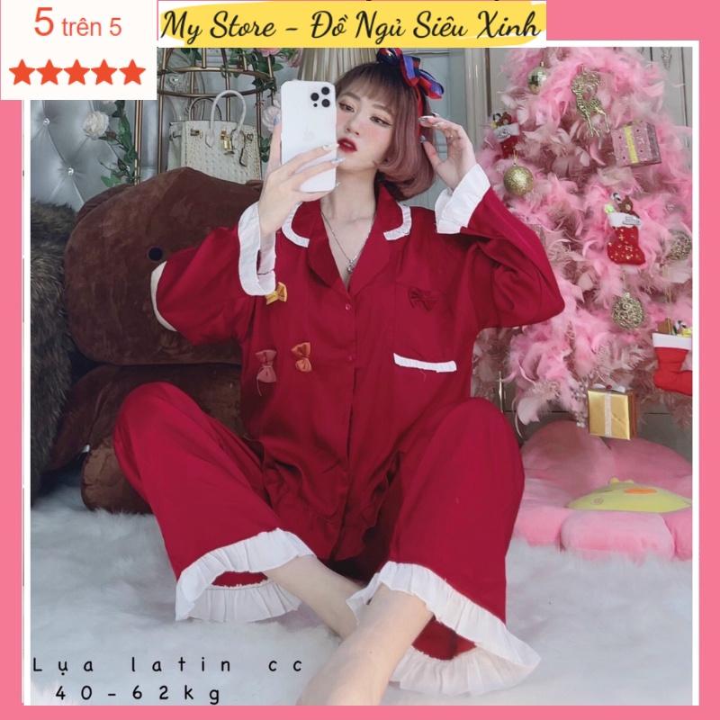 Đồ ngủ nữ, đồ bộ mặc nhà Pijama tiểu thư chất lụa latin tay dài quần dài dễ thương- Freesize dưới 62kg