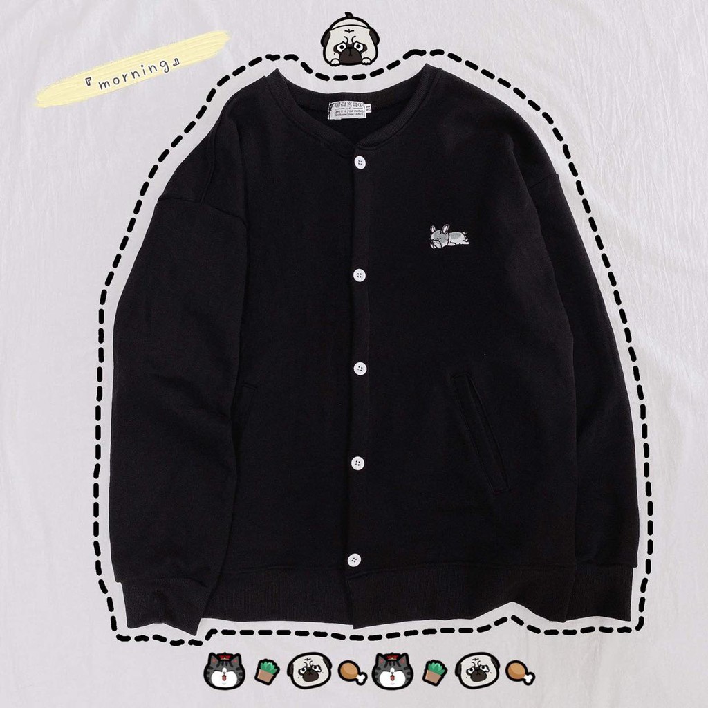 Áo nỉ hoodie thêu cún, gài nút form rộng xinh xắn