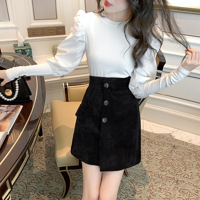 Chân Váy Chữ A Ngắn CHIPY Chất Nhung Tăm Giả Váy Phong Cách Hàn Quốc Ulzzang Kiểu Vintage Màu Kem Đen Bò Siêu Dễ Thương
