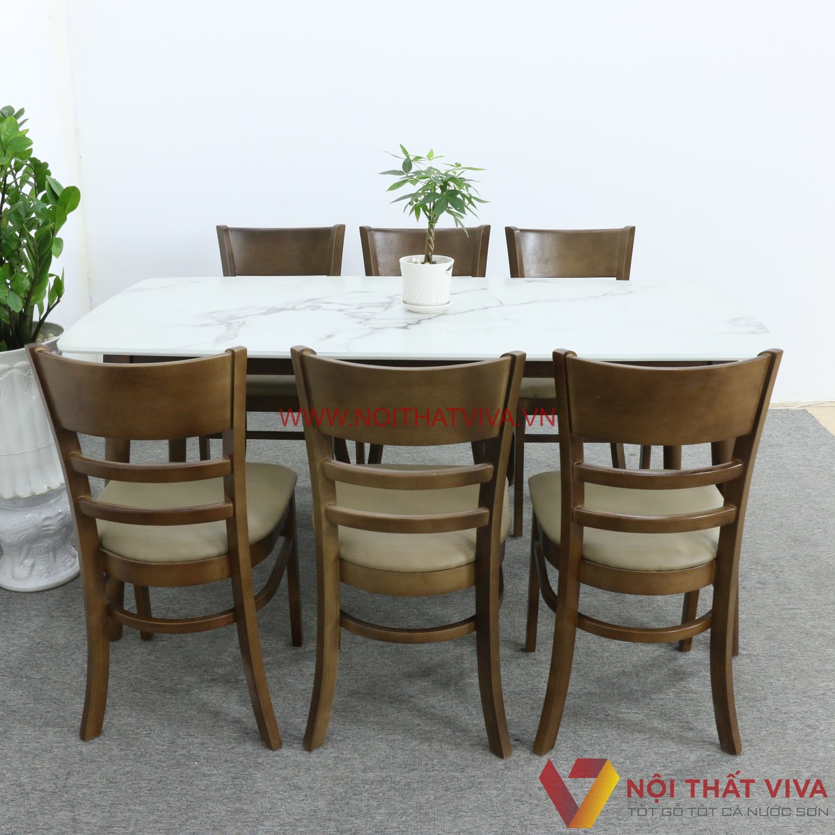 Bộ Bàn Ăn Cabin 6 Ghế Màu Nâu Mặt Giả Đá Đẹp Giá Rẻ