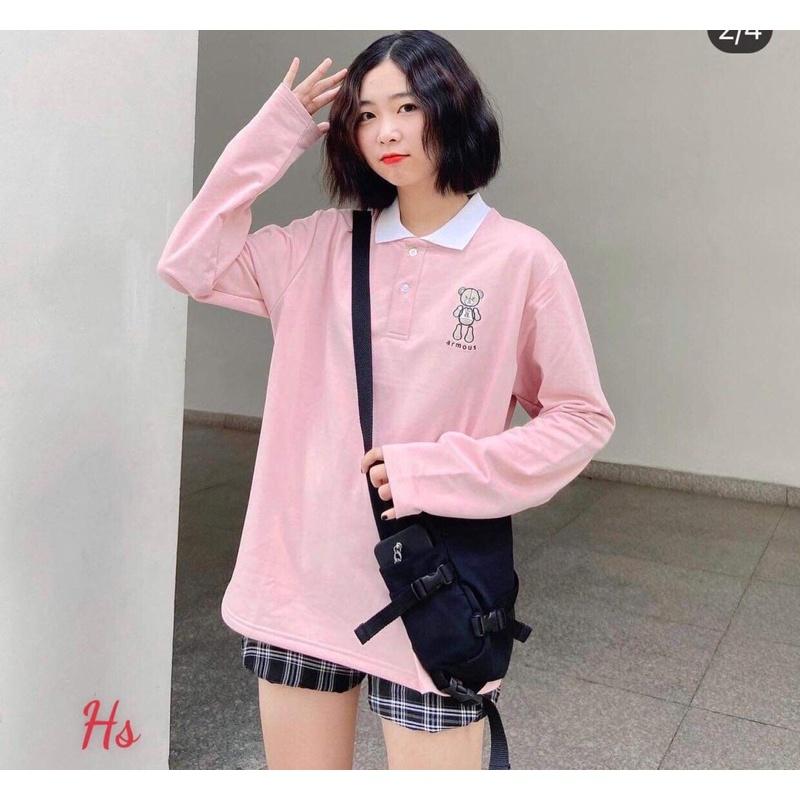 Áo cổ bẻ dài tay logo gấu Amous HS6