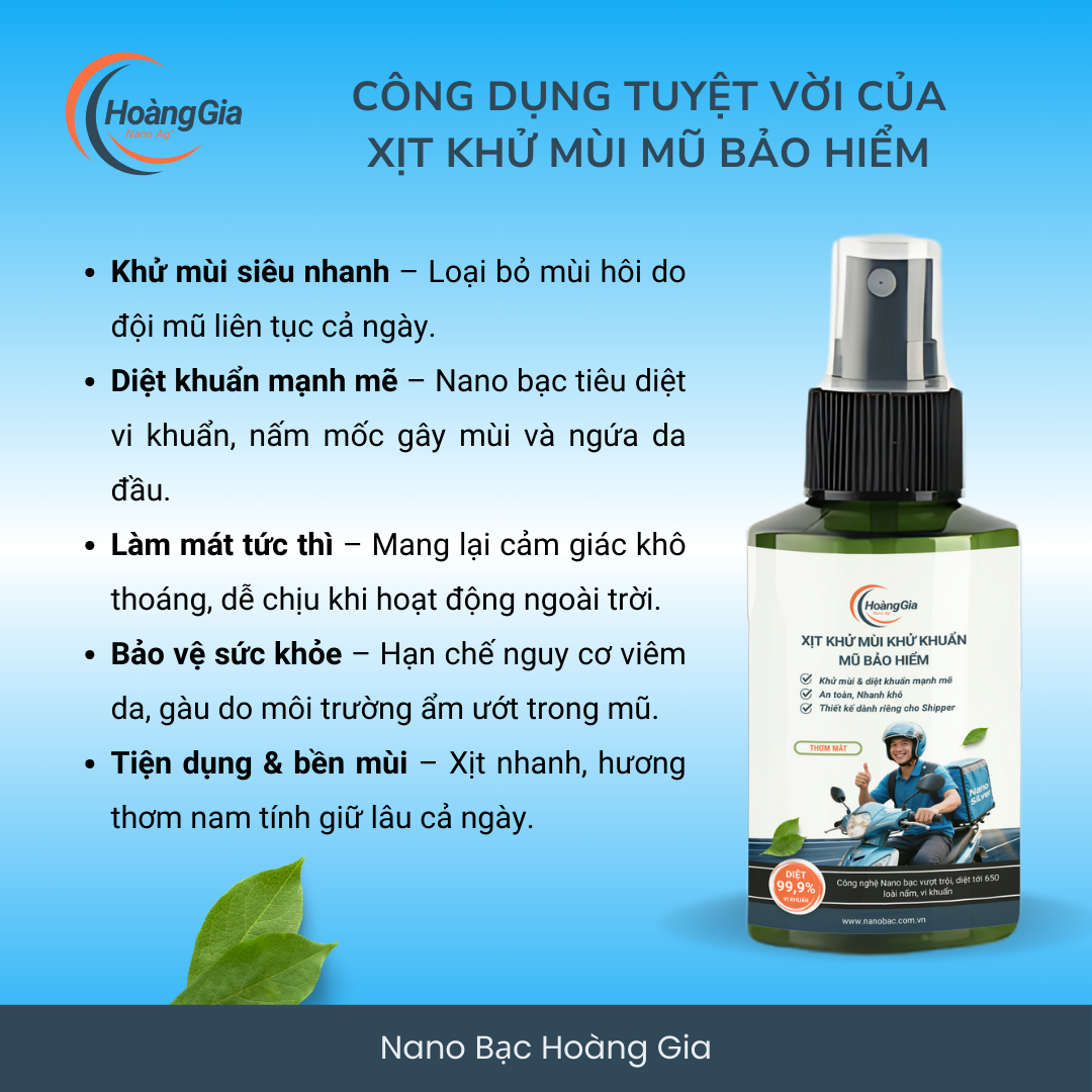 Xịt Khử Mùi Mũ Bảo Hiểm Nano Bạc Hoàng Gia - Dành cho Shipper - Bảo Vệ Da Đầu &amp; Tóc - 100ml