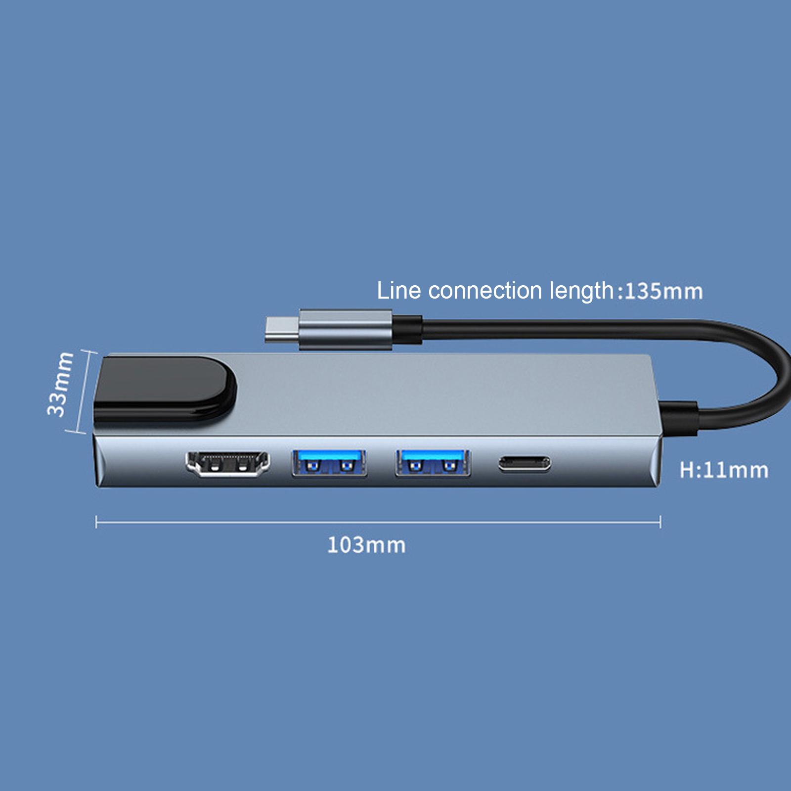 5-IN-1 USB C Hub Type-C Docking Station Multiport Adapter with 4K HD RJ45 Ethernet USB 3.0 USB 2.0 PD Charging Port