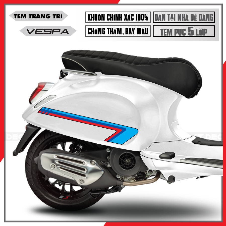 Tem Xe Vespa Sprint/LX/Primavera/GTS Tem Sườn S-Line | VP15 | Decal Rời Cắt Khuôn Sẵn, Chất Liệu PVC Cao Cấp