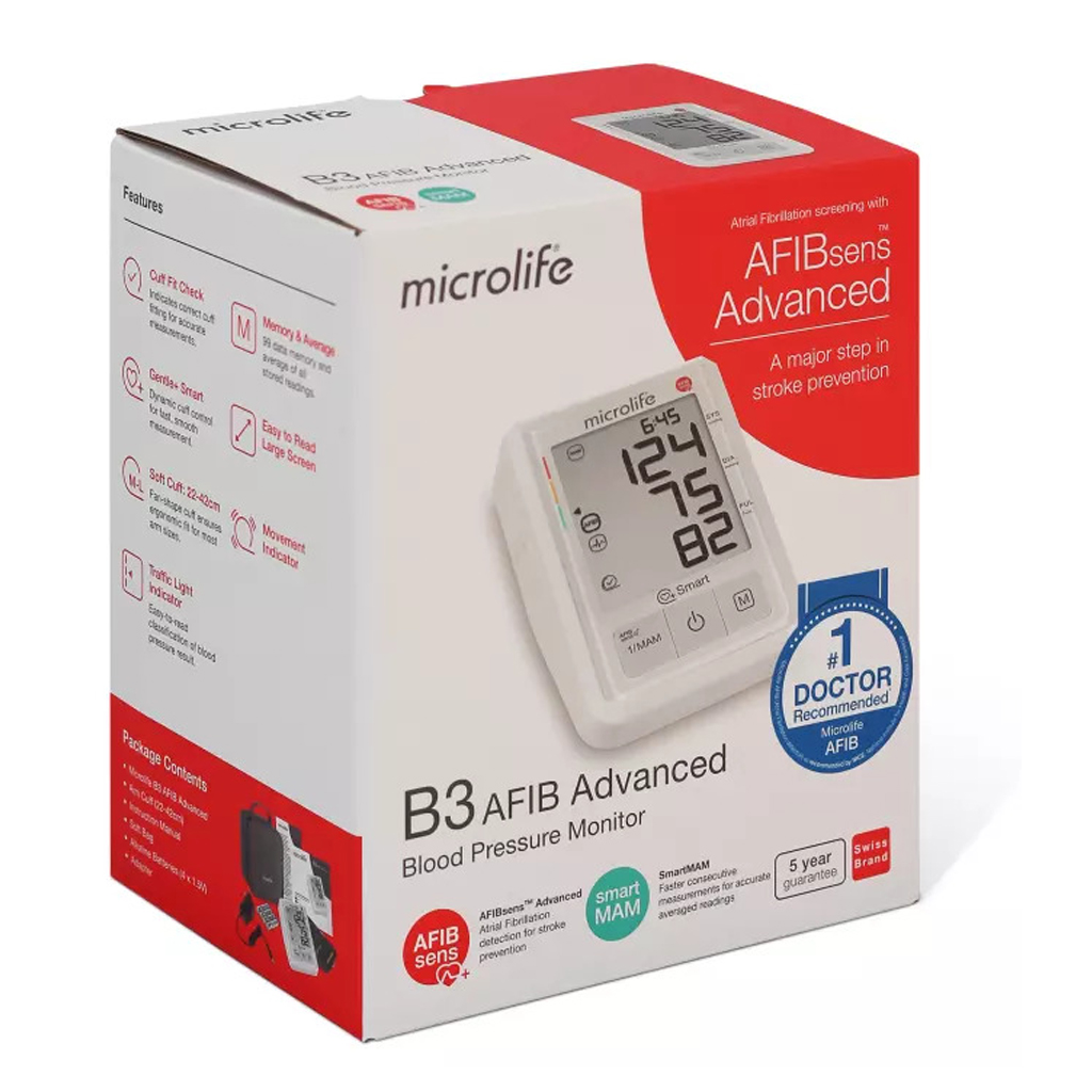 Máy đo huyết áp điện tử Microlife B3 AFIB Advanced, máy đo huyết áp cảnh báo đột quỵ model 2020