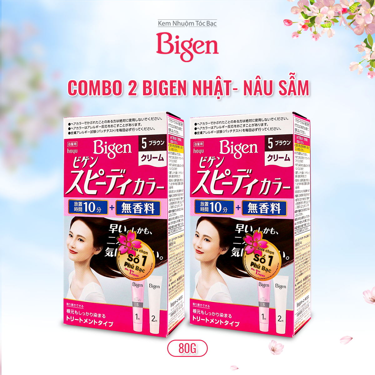 Combo 2 hộp thuốc nhuộm phủ bạc Bigen Nhật nhập khẩu Nhật Bản, phủ bạc hoàn toàn, thảo dược thiên nhiên 80mlx2 dạng kem