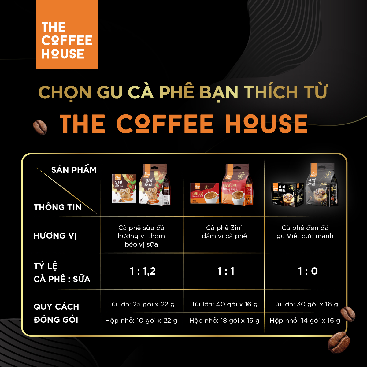 Túi cà phê đen đá The Coffee House (Túi 30 gói x 16 g)