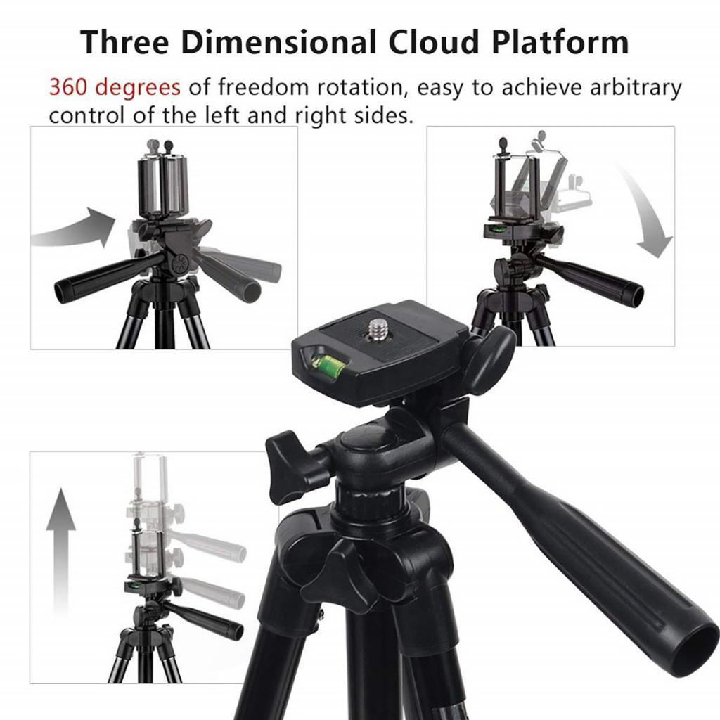 Tripod Camera With Bluetooth Remote Phone Holder Mount Stand Universal-Black