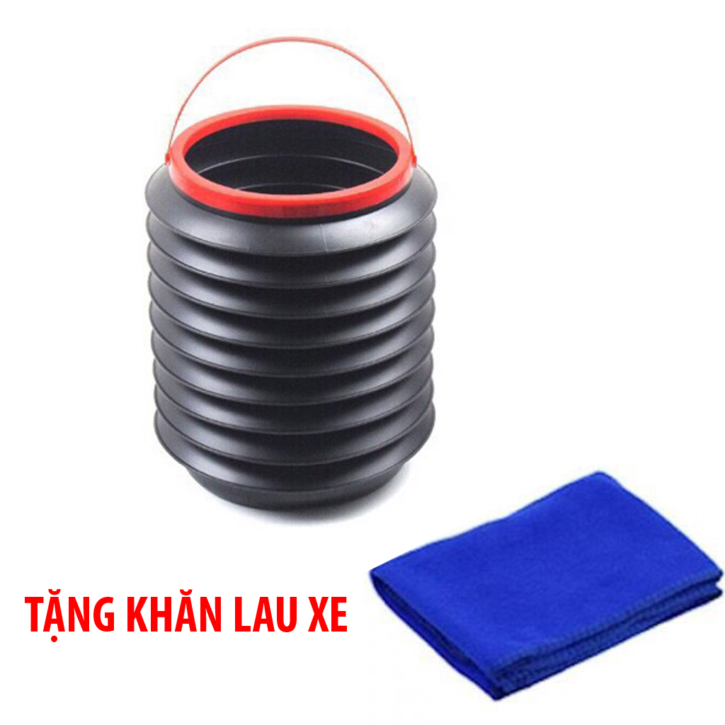 (Tặng khăn lau xe) Xô nhựa đựng rác chống thấm nước trên ô tô  lò xo gấp gọn đa năng 4 lit tiện lợi