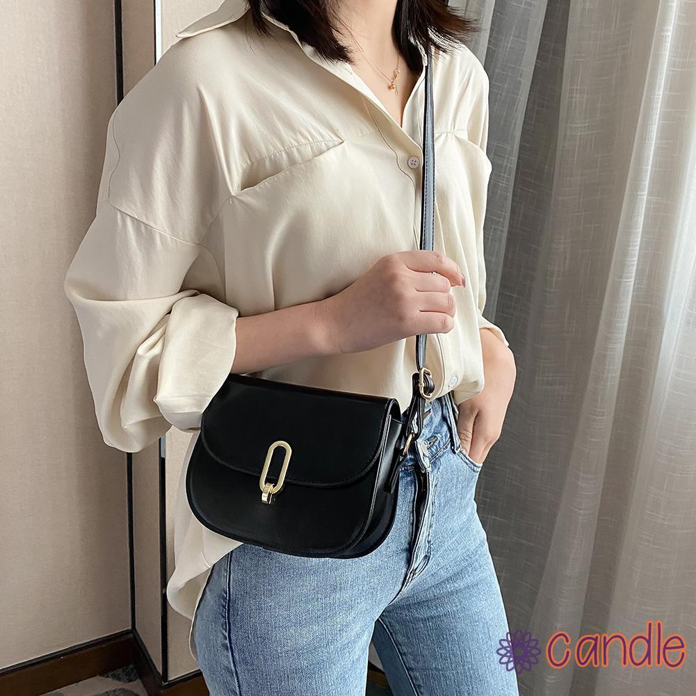 Túi Da Giả Đeo Chéo Màu Trơn Thời Trang Cho Nữ