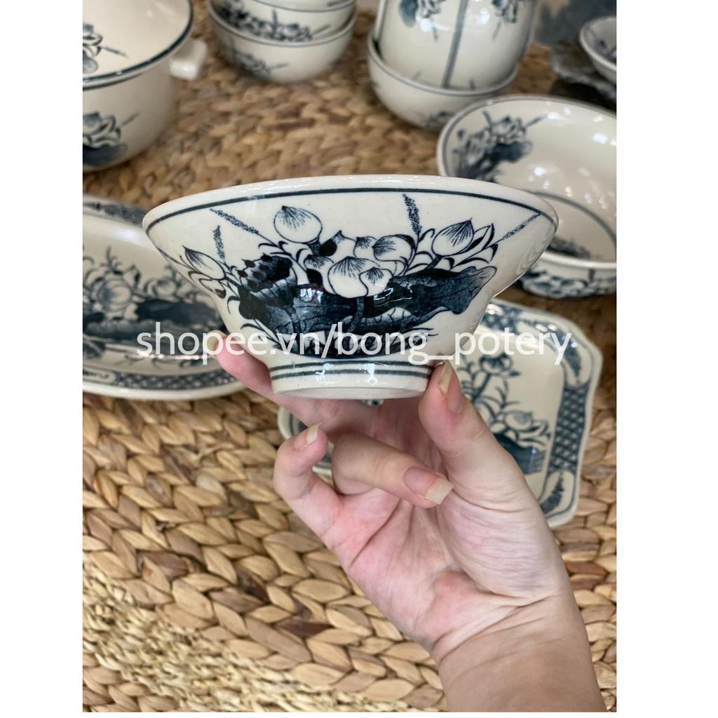 Bộ Đồ Ăn - Combo Bộ Bát Đĩa Vẽ Hoa sen 16 món gốm sứ Bát Tràng