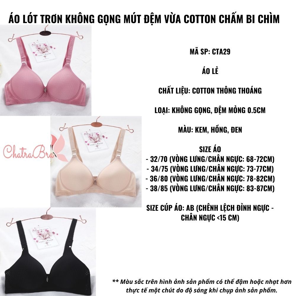 Áo lót trơn không gọng mút đệm vừa cotton chấm bi chìm