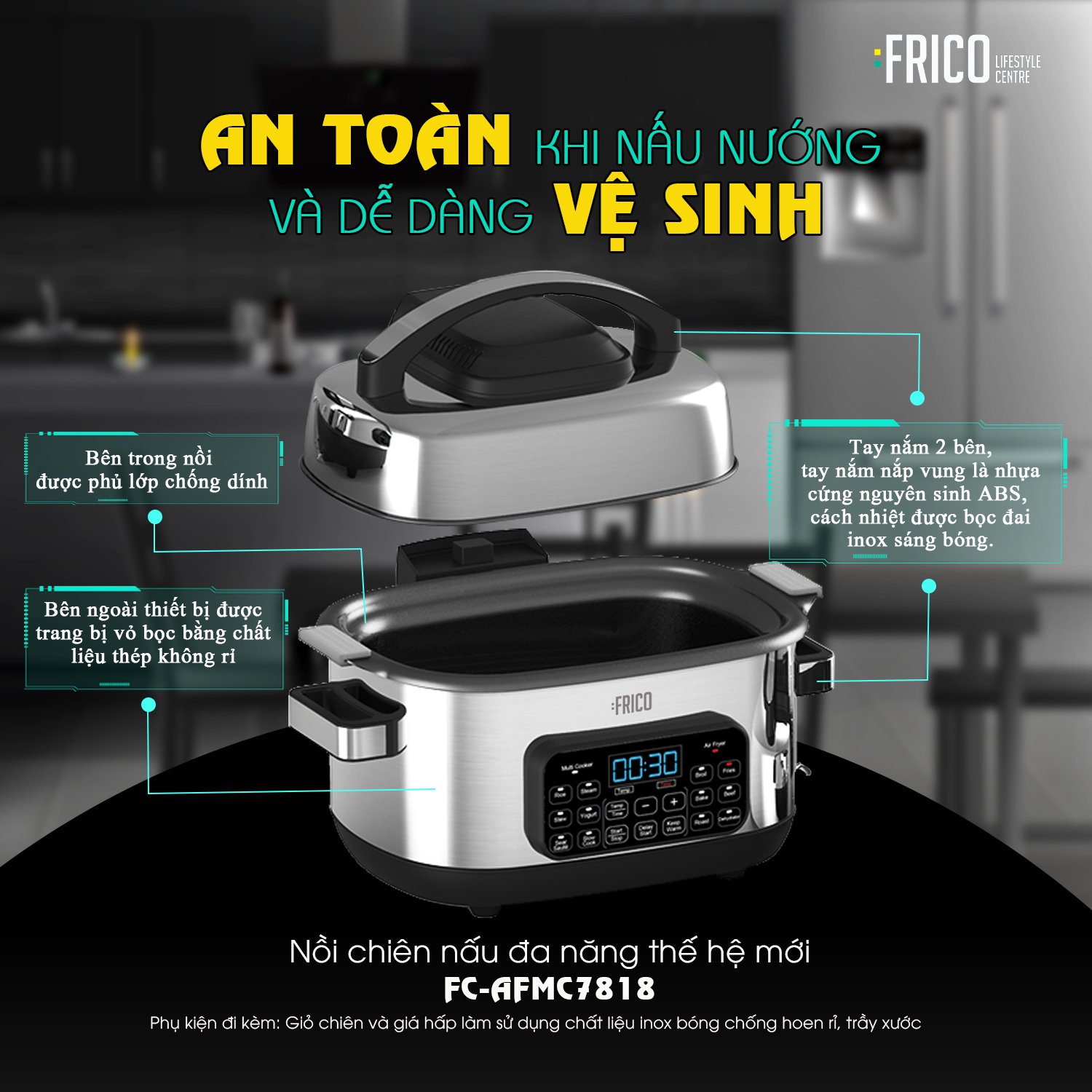 Nồi chiên nấu đa năng thế hệ mới FRICO FC-AFMC7818  - Hàng Nhập Khẩu