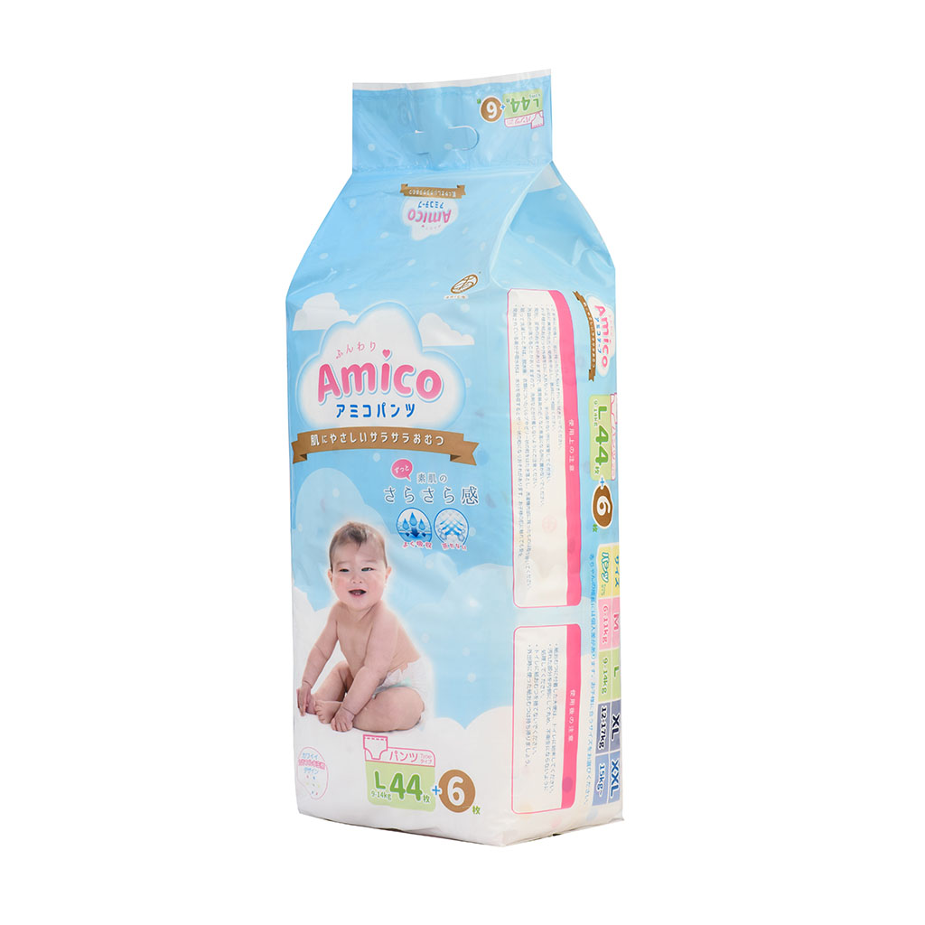 Bỉm - Tã quần Amico size L 44 + 6 miếng (Cho bé 9 - 14kg)