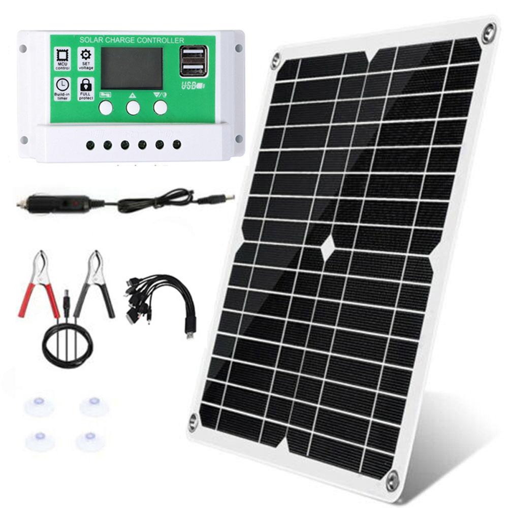 18V/25W Monocrystalline Solar Panel Kit Dual USB Phone Charger Outdoor Camping Power Bank Waterproof with Controller