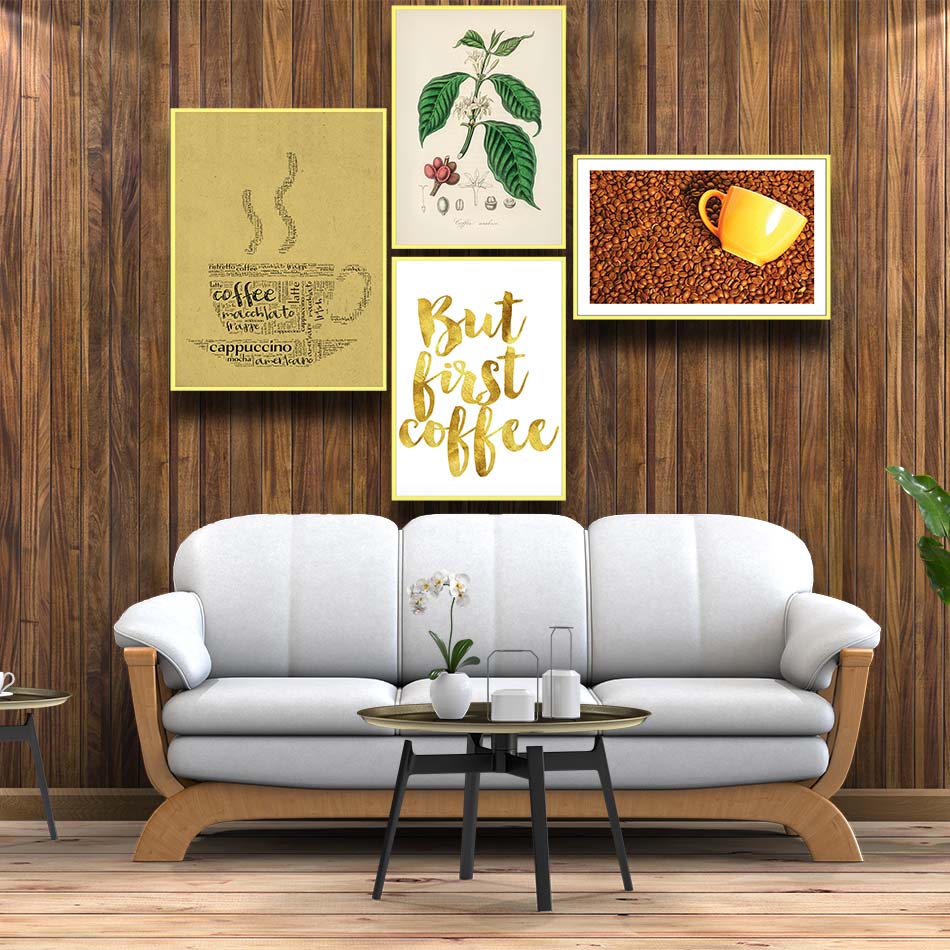 Bộ 4 tranh canvas treo tường Decor trang trí quán cafe, cổ điển, hiện đại - DC081