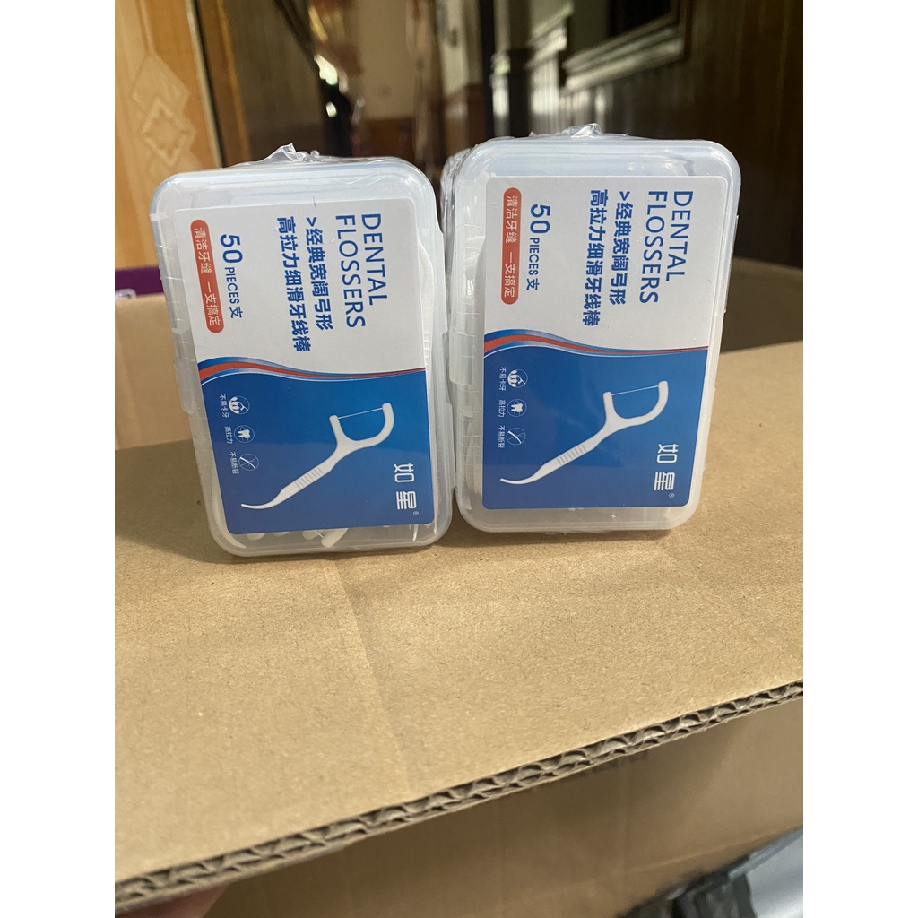 Hộp 50 Tăm Chỉ Nha Khoa Tăm Nhựa Nha Khoa Tiện Dụng Làm Sạch Răng Set Tiệt Trùng (Hàng Cao Cấp) Cây Vệ Sinh Kẽ Răng Chân Nướu Chuyên Dụng Chiếc Xỉa Răng Chăm Sóc Răng Miệng