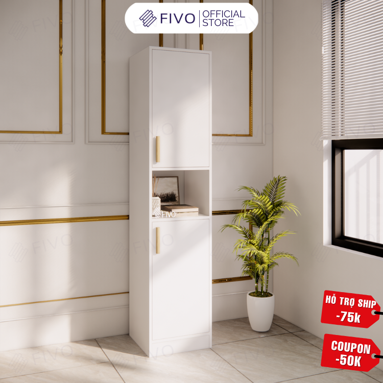 Tủ Áo Gỗ MDF Chống Ẩm Cá Nhân FIVO FC05 Thiết Kế Tinh Gọn Có Hộc, Phù Hợp Cho Không Gian Phòng Trọ, Giá Sinh Viên - Màu Full Trắng