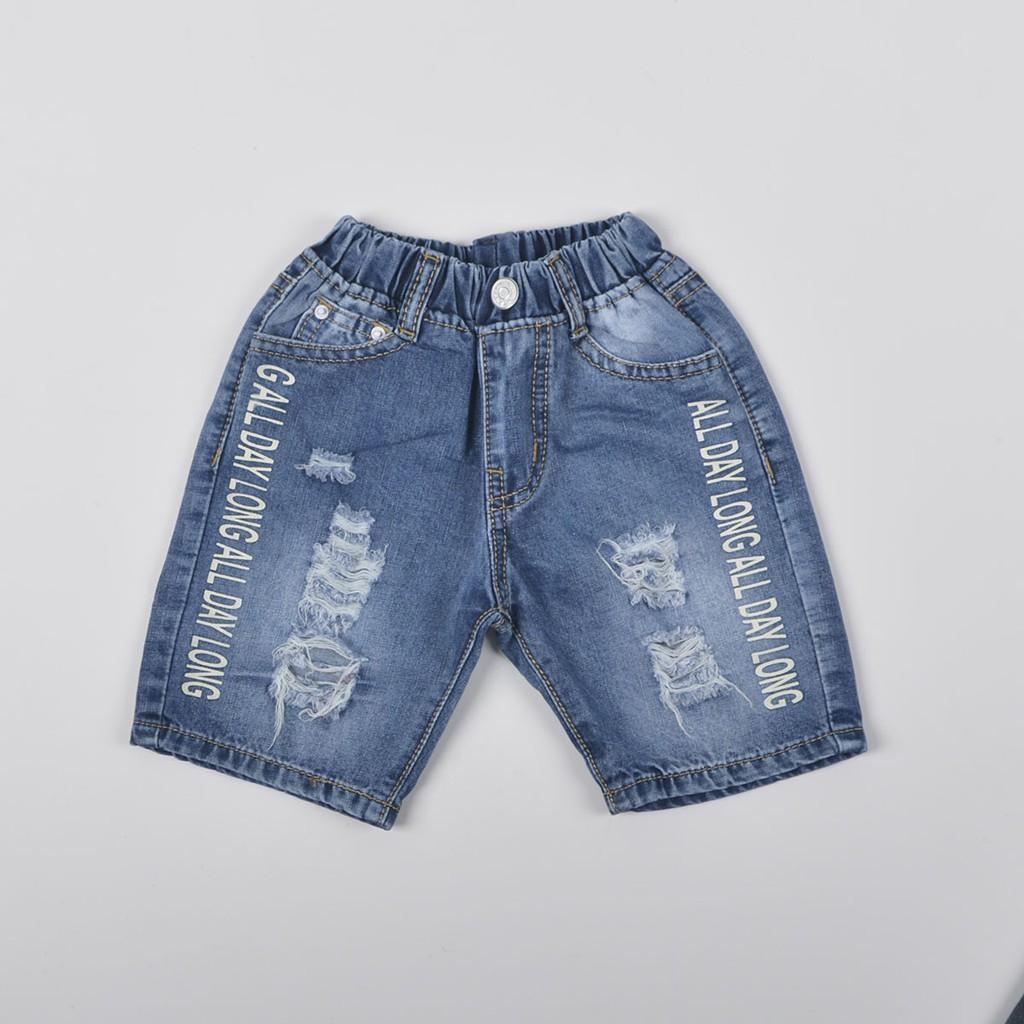 Quần short jean bé trai Vải Mịn Mềm wash rách