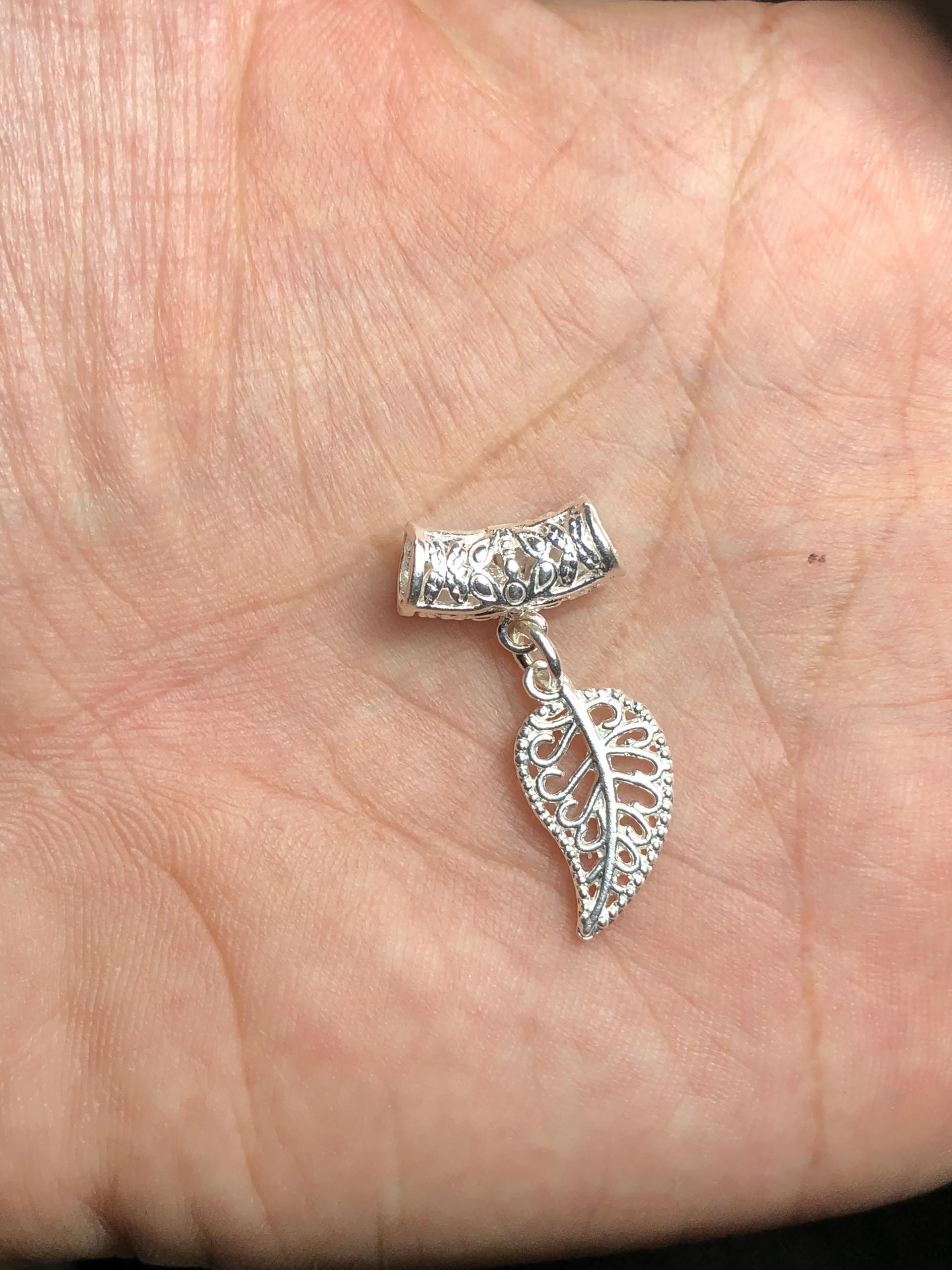 Charm Treo Lá Bạc  14.1x5.5mm, Charm Làm Vòng Tay, Trang Sức, Yoga, Phong Thuỷ, Phong Cách Bạc  (1 Cái)