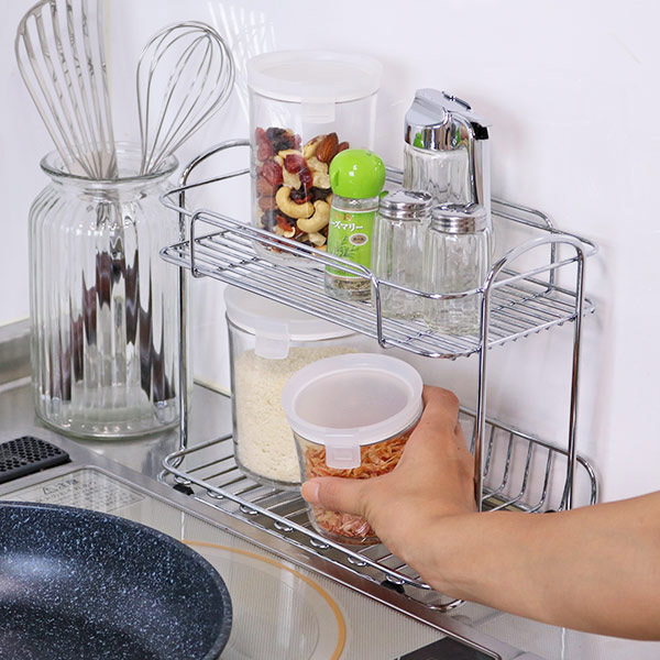 Kệ gia vị inox cao cấp 2 tầng Hàn Quốc ST_049 Không gỉ sét, sáng bóng