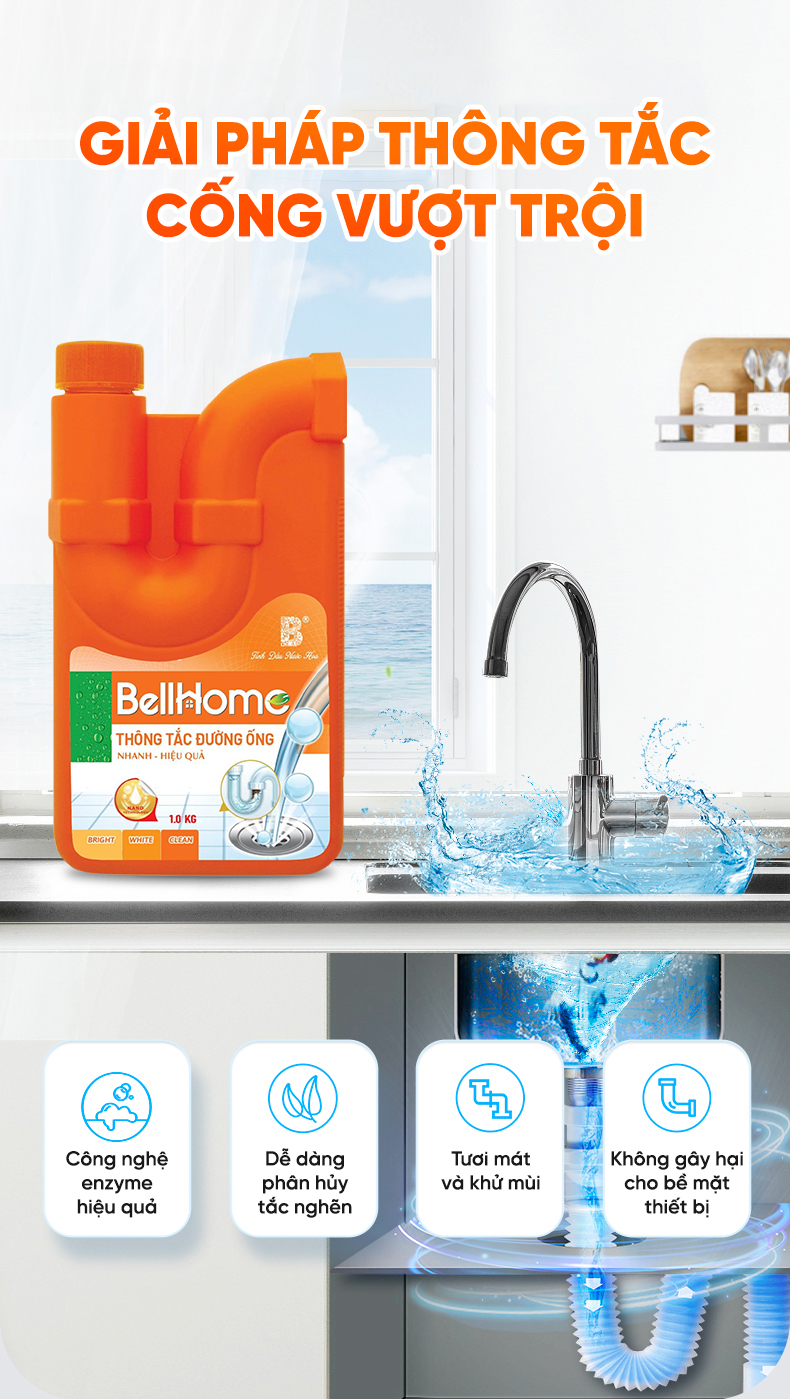 Thông Cống  Bell Home Công Nghệ Sinh Học Chính Hãng trọng lượng 1kg