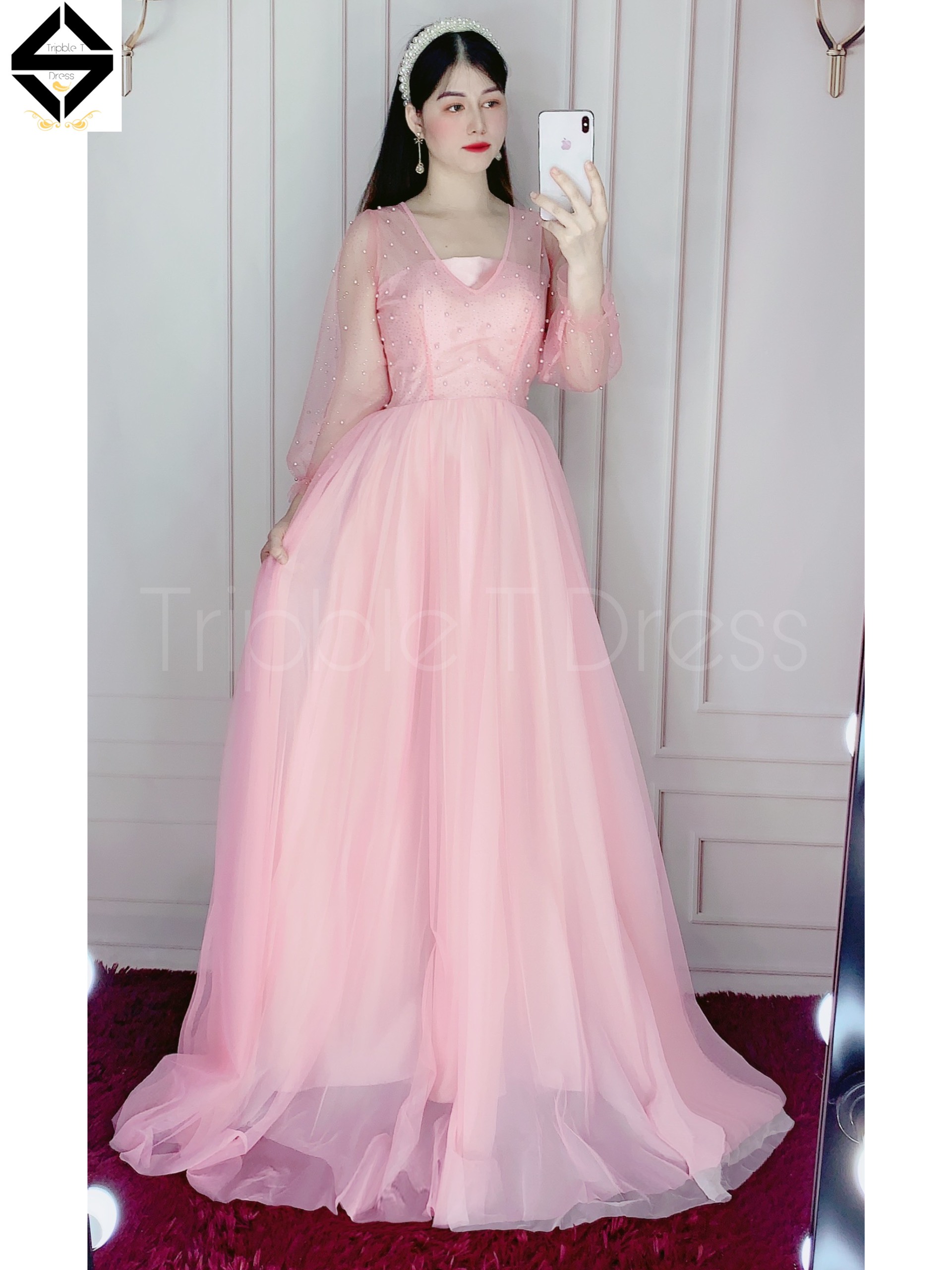 Đầm maxi dự tiệc mặc cưới lưới nhũ TRIPBLE T DRESS - size M/L (ảnh/video thật) MS170V