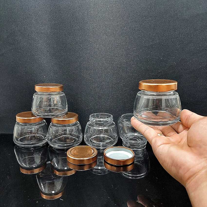 Lọ Thủy Tinh 150ML nắp thiếc màu đồng – vai thon, cực dày, siêu trong - Hủ Chưng Yến , Hũ Làm Sữa Chua , Lọ Đựng Sữa Chua , dầu dừa, thực phẩm, mỹ phẩm, gia vị