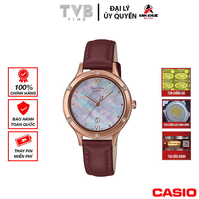 Đồng hồ nữ dây da Casio Sheen chính hãng SHE-4546PGL-6AUDF