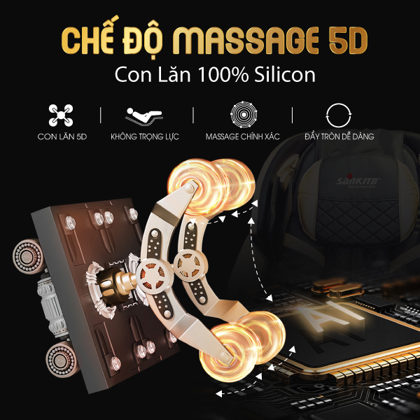 Ghế massage toàn thân Sankito S-70 công nghệ 5D bi cố định hệ thống nhiệt hồng ngoại, chế độ không trọng lực hiện đại