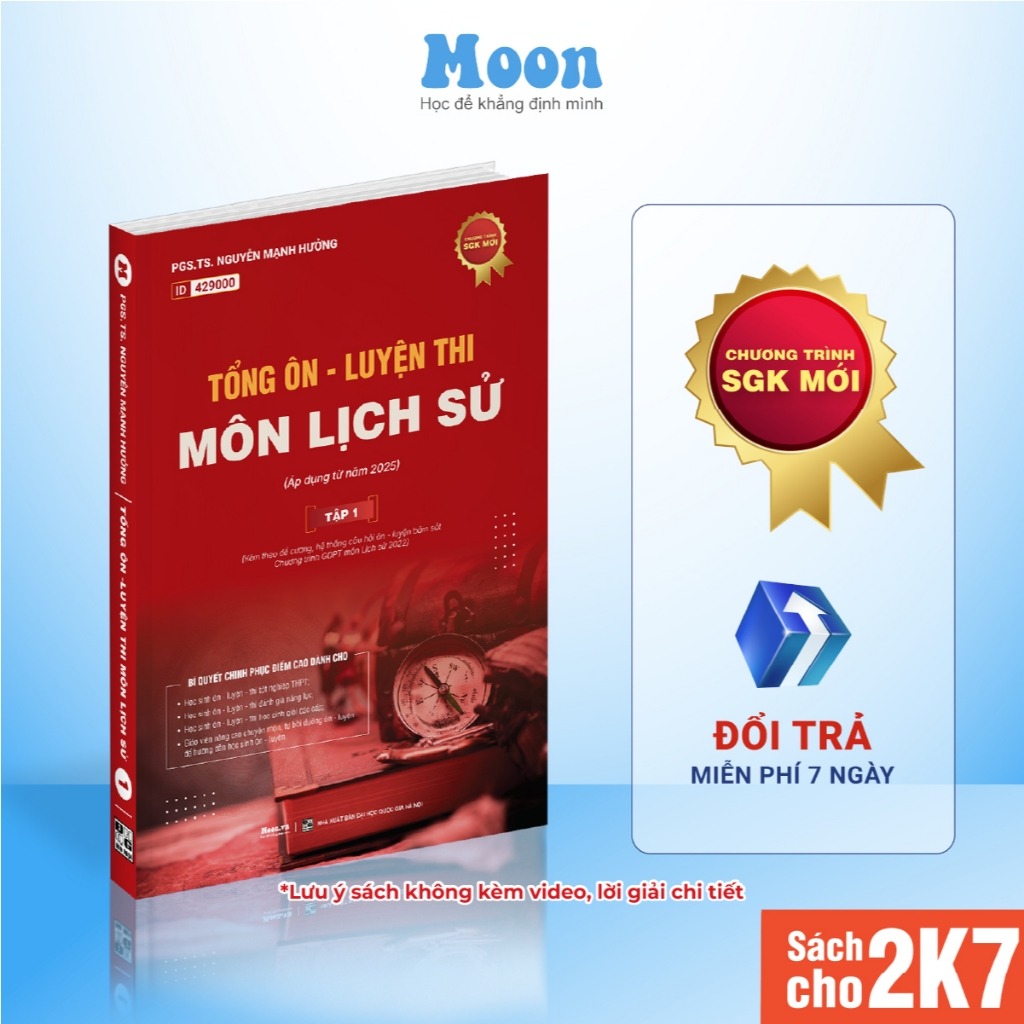 [ Chương trình mới ] Tổng ôn lịch sử 12, sách ôn thi thpt quốc gia 2025, luyện thi đánh giá năng lực moonbook