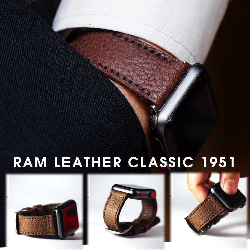 Dây đồng hồ da bò thật nâu hạt handmade RAM 1951-chính hãng RAM leather (tặng đầy đủ khóa + chốt + cây thay dây)