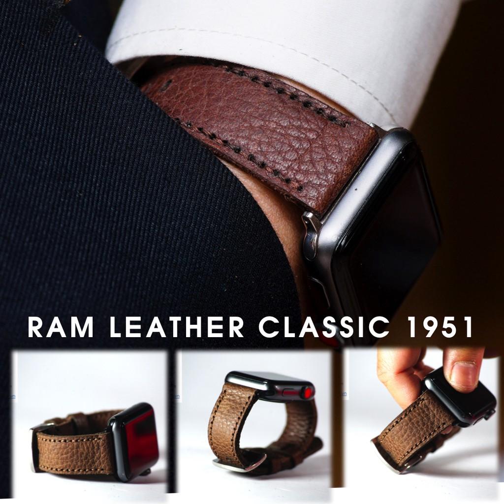 Dây đồng hồ da bò thật nâu hạt handmade RAM 1951-chính hãng RAM leather