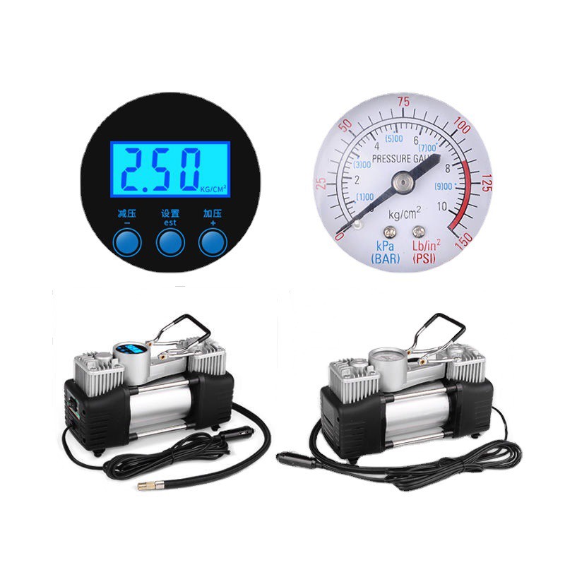 Bơm lốp xe ô tô 2 xi lanh công suất lớn 280W kèm hộp đựng dụng cụ - Máy Bơm Lốp Xe Hơi đồng hồ điện tử hiển thị áp suất lốp