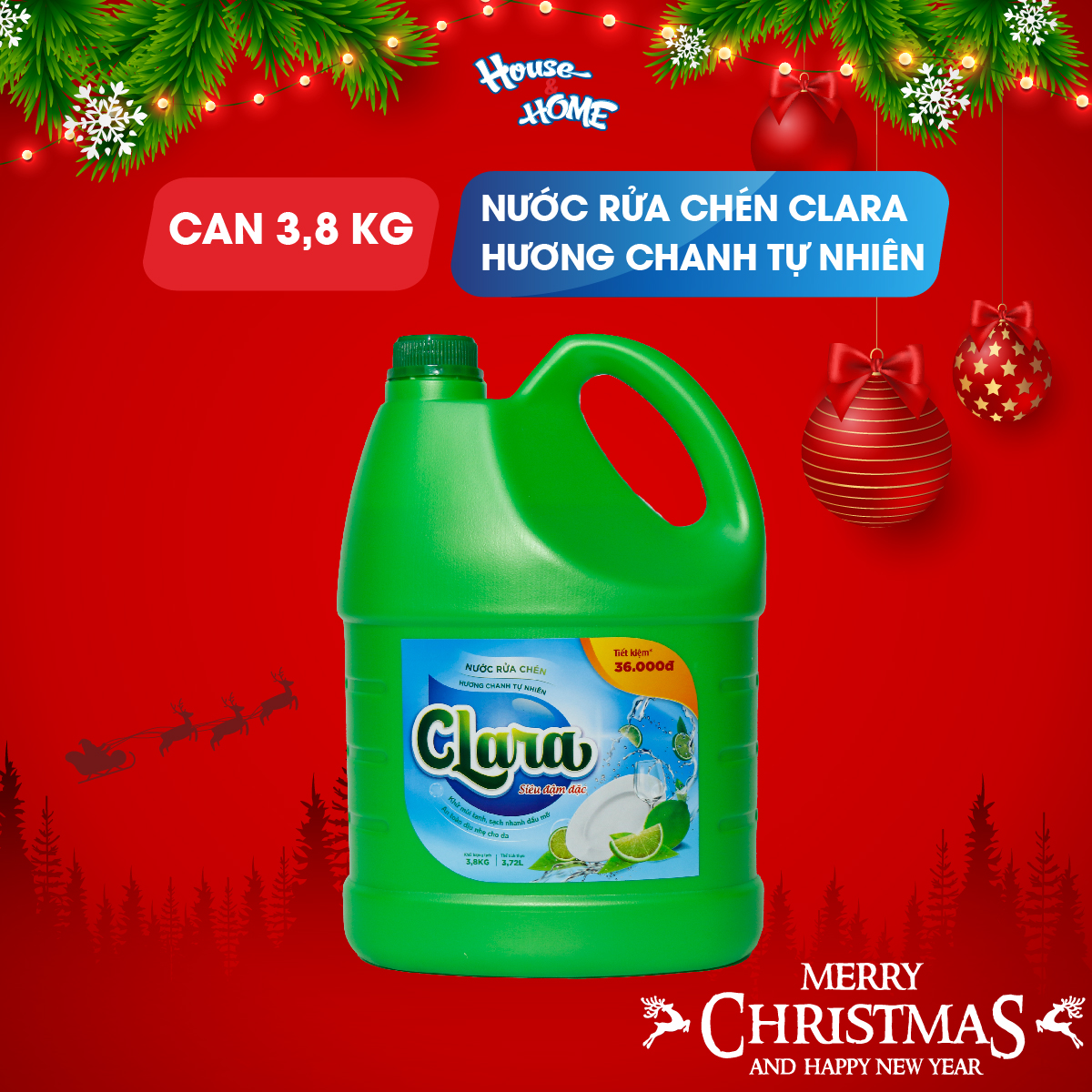 Nước rửa chén bát Clara hương chanh tự nhiên can 3,8kg