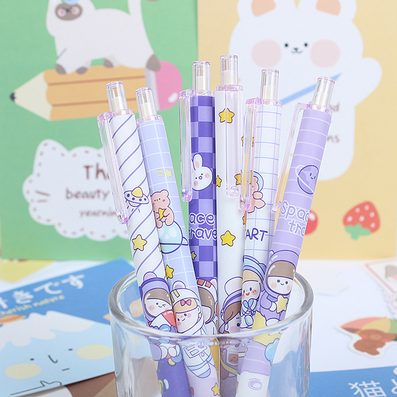 Bút gel bấm mực đen Màu tím phi hành gia Dễ thương ngòi 0.5mm xinh xắn phụ kiện văn phòng phẩm BDC