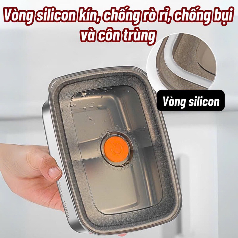 Hộp Inox Đựng Thực Phẩm Bằng Van Cam, Khay Đựng Đồ Để Tủ Lạnh Ngăn Mùi Có Nắp Đậy Nhựa Tiện Lợi
