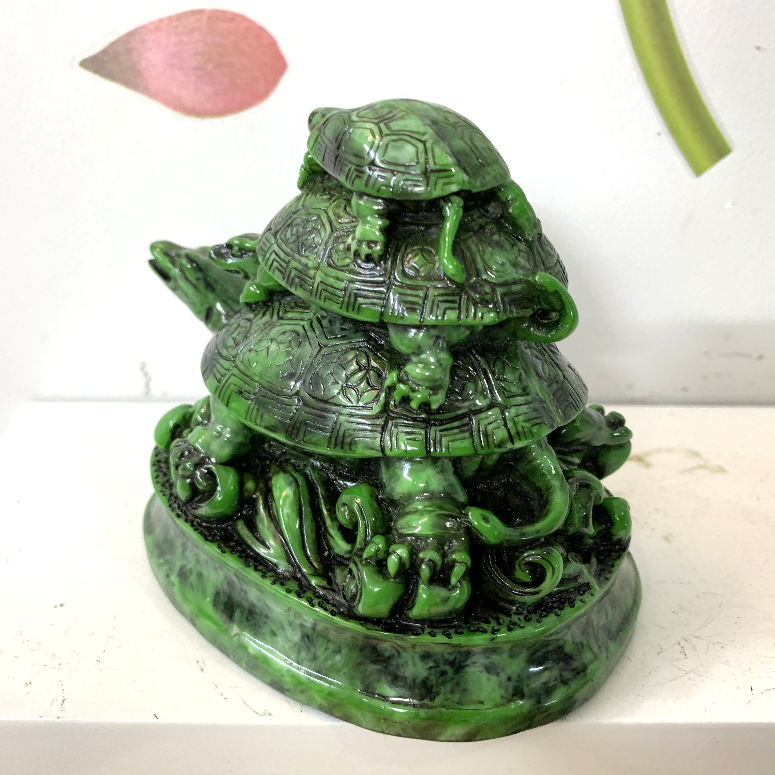 Tượng rùa trang trí phong thủy có chân đế - Chiều cao 10cm - Màu xanh lục bích