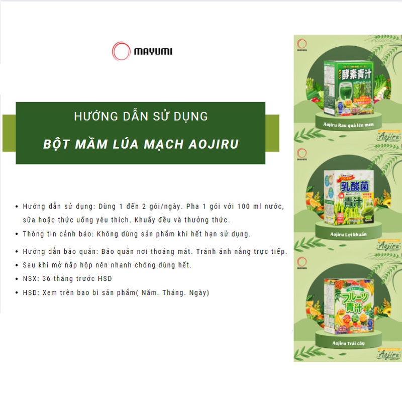 Bột mầm lúa mạch Aojiru lợi khuẩn Acid Lactic 72g