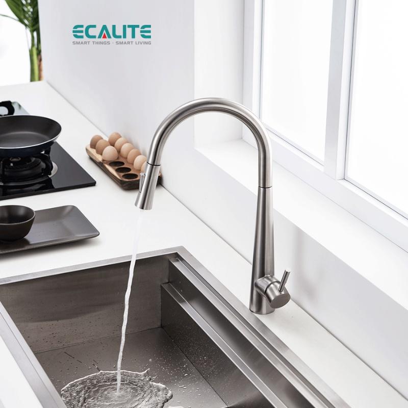 Vòi Rửa Chén Nóng Lạnh Pull-down Ecalite EF-K149S - Có Dây Rút - Điều Chỉnh Tia Nước - Inox 304 Siêu Bền - Hàng Chính Hãng