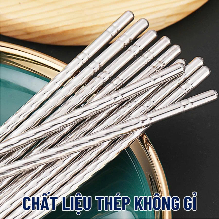 Set 2 vĩ đũa Inox 304 chống trượt, chống ẩm mốc, chống cong vênh dễ dàng vệ sinh, vỉ 5 đôi đũa xoắn chống bỏng