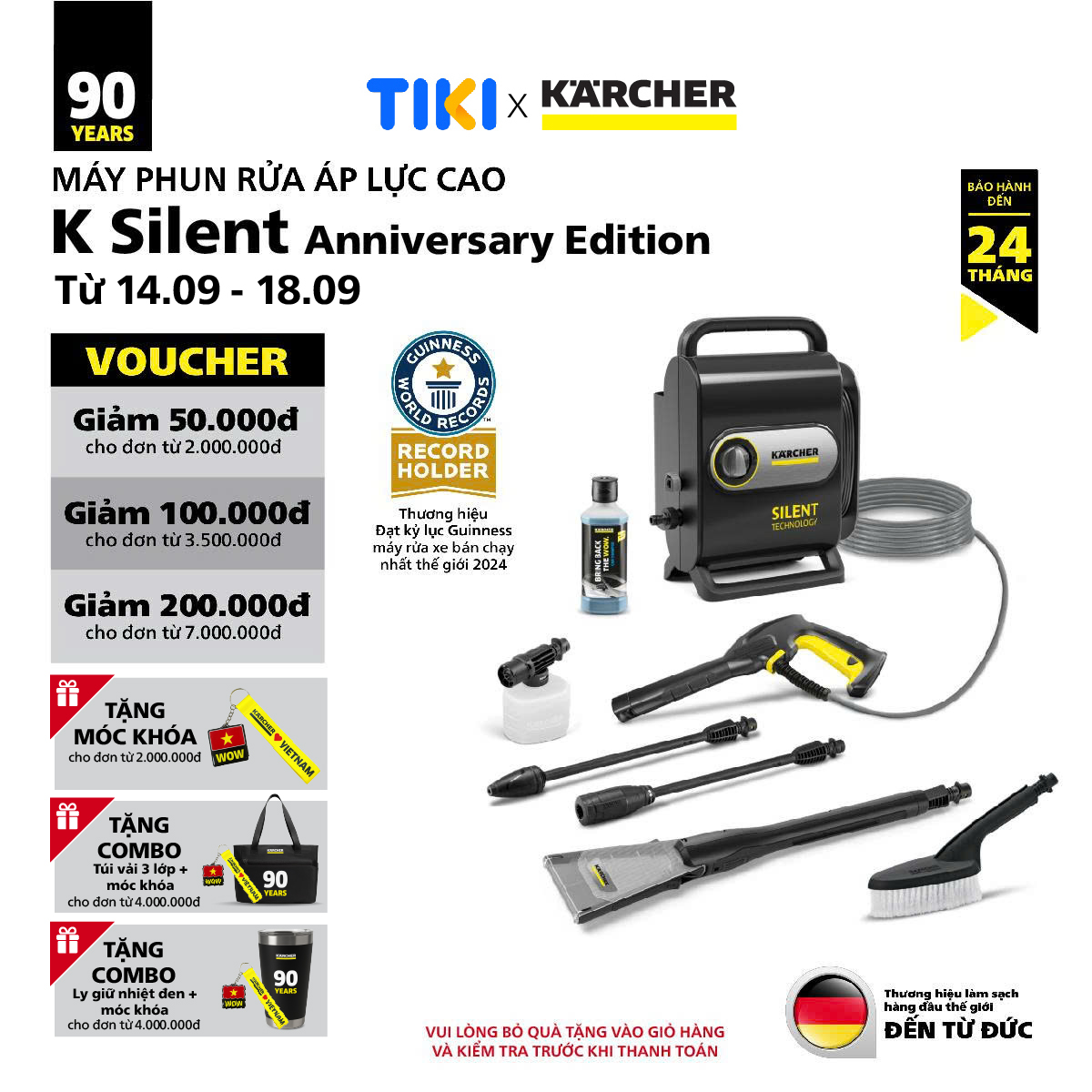 Máy phun rửa áp lực cao Karcher K Silent - Công suất 1800W, áp lực tối đa 130 bar - Bảo hành chính hãng 24 tháng - Hàng Chính Hãng