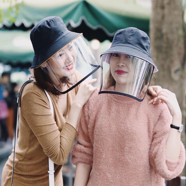 Mũ bucket có tấm chắn trong suốt phòng dịch bệnh, khói bụi, mũ bảo hộ thời trang