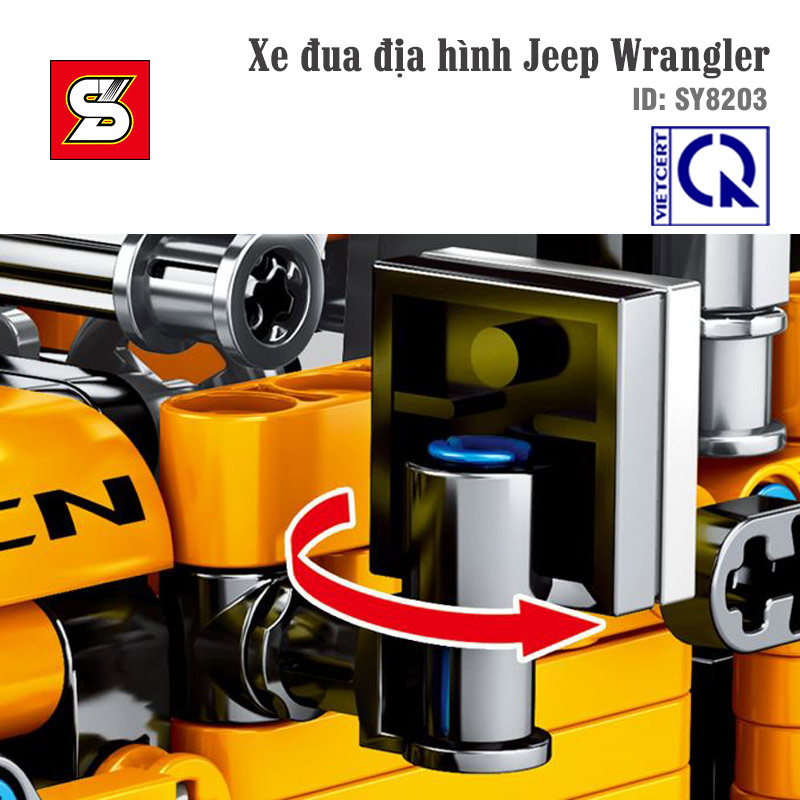 Đồ chơi lắp ghép, xếp hình Xe đua địa hình Jeep Wrangler  SY BLOCK SY8203 mô hình kéo cót chạy đà