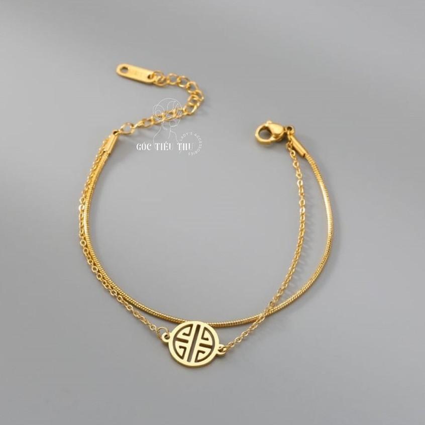 Lắc Tay Titanium Cao Cấp Hai Tầng Mặt Khắc Họa Tiết Cá Tính - Trang Sức Bền Không Gỉ Phong Cách Hàn Quốc
