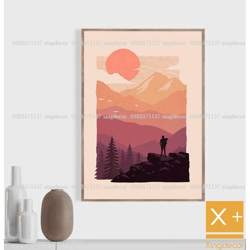 Bộ 19 tranh dán tường chủ đề thiên nhiên, tranh treo tường canvas chống ẩm có băng keo 2 mặt tặng kèm