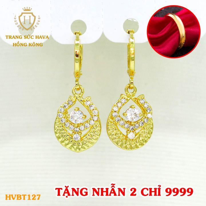 Bông Tai, Khuyên Hoa Tai Nữ Dáng Dài Xi Mạ Vàng Non Cao Cấp - Trang Sức Hava Hong Kong - HVBT127